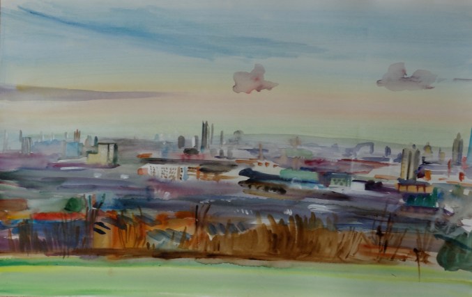 Early City Morning, watercolour, 40 x 60 cm