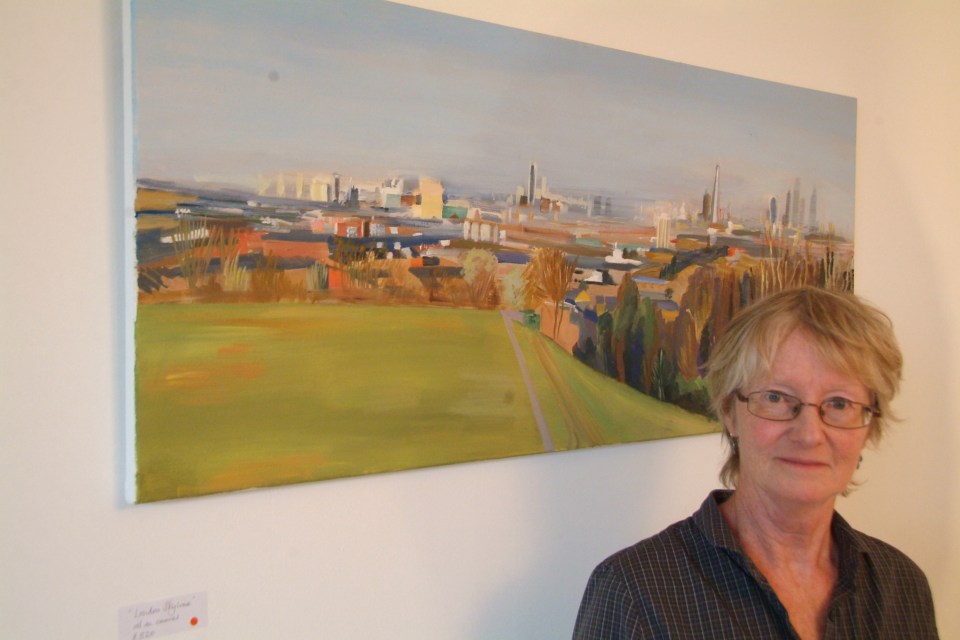 Liz with 'City Skyline' at Nunhead Art Trail
