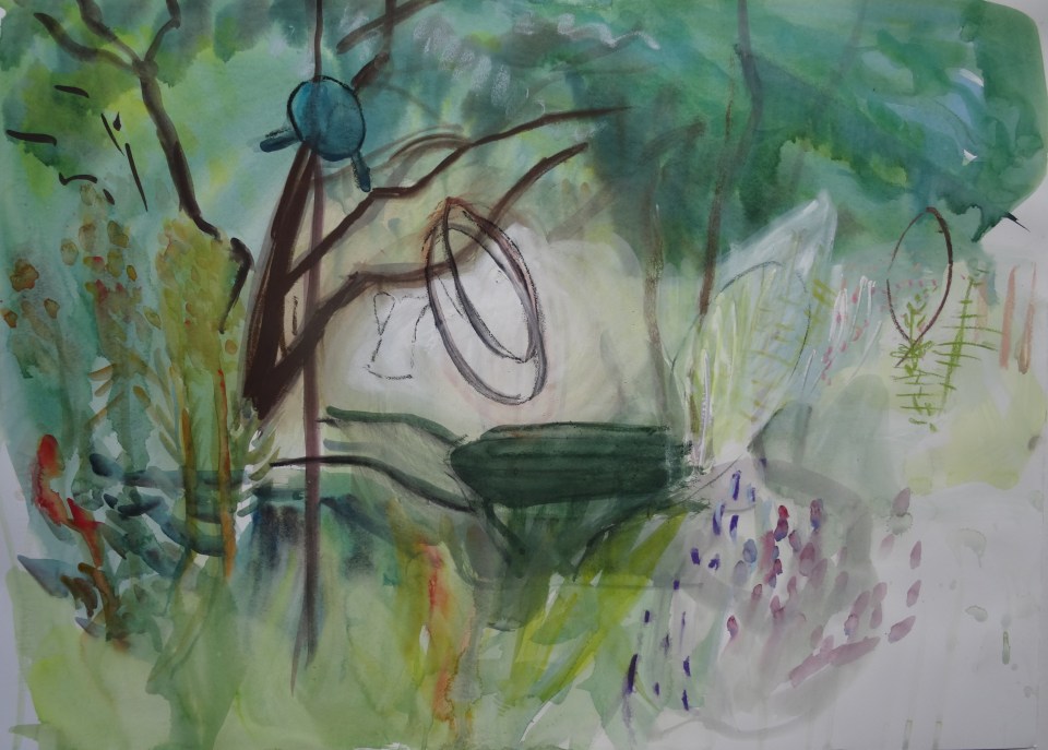 Wheelbarrow, watercolour